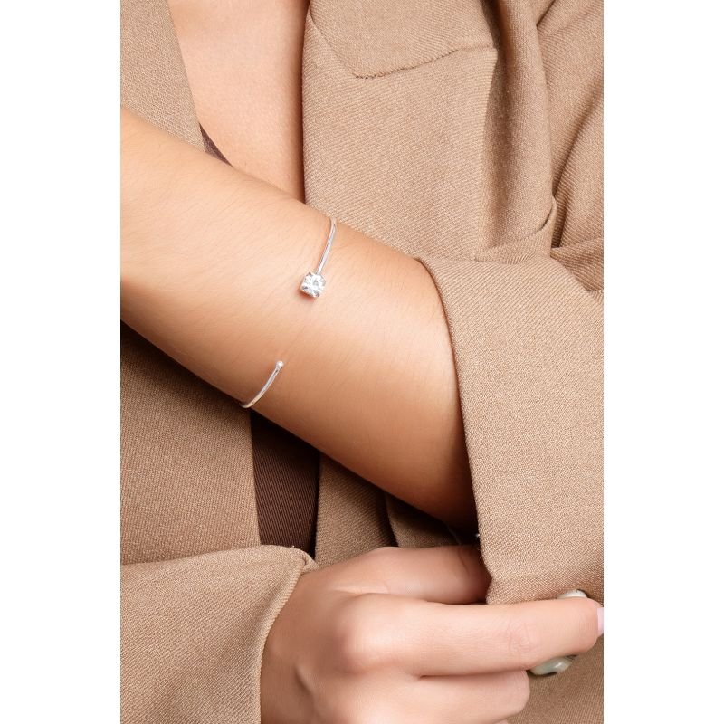 Bracelete Ponta Cristal - Semijoias Prata