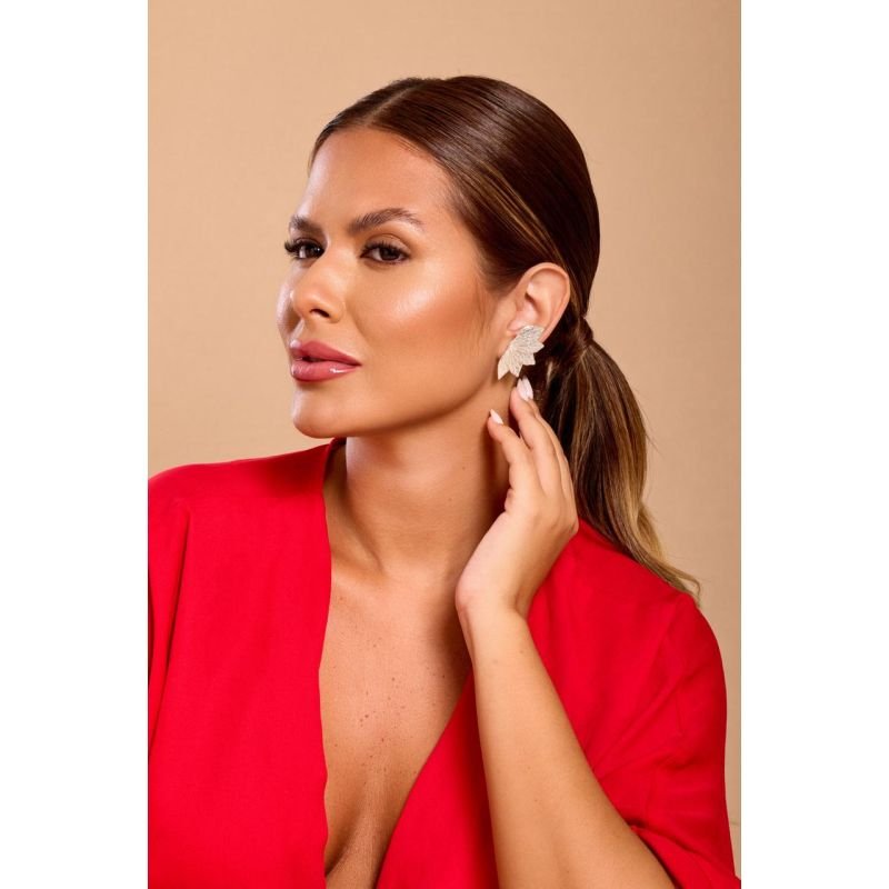 Brinco folha - Semijoias Prata