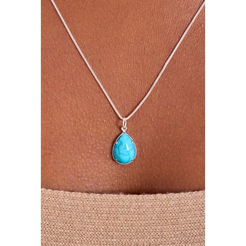 Colar 60cm - Pedra azul - Semijoia Prata