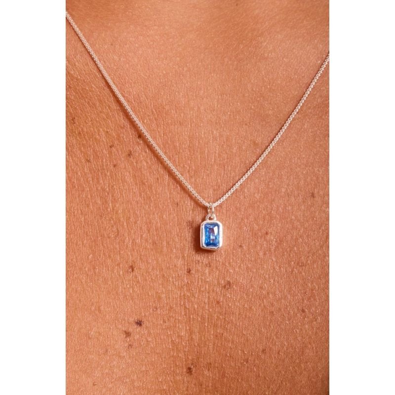 Colar azul retangular - Semi joias Prata