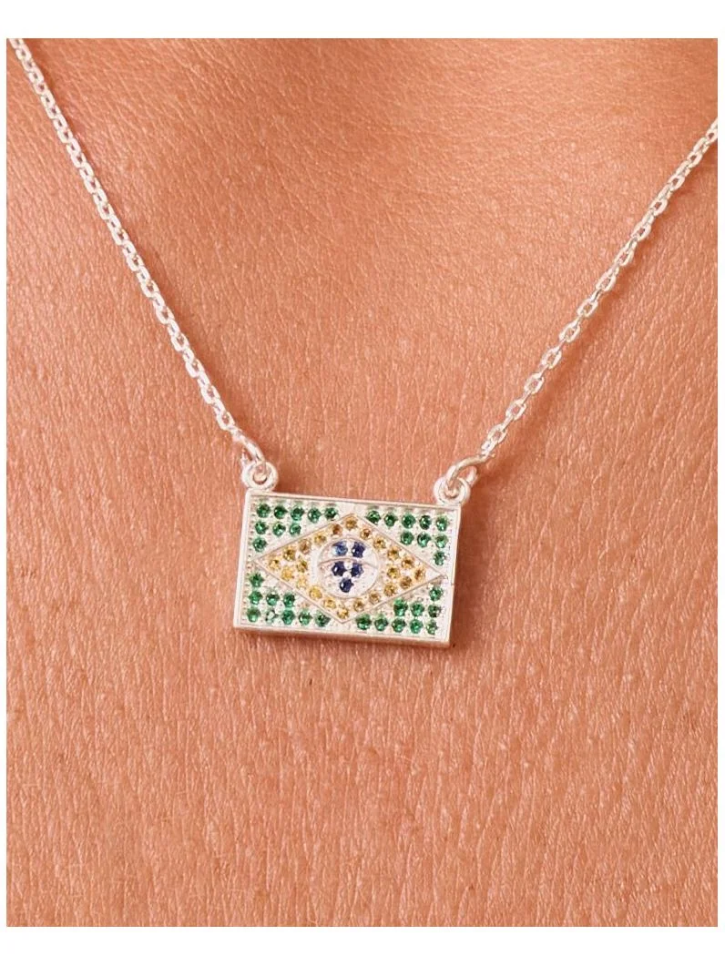 Colar | Bandeira Brasil Cravejada 🇧🇷 - 45 cm