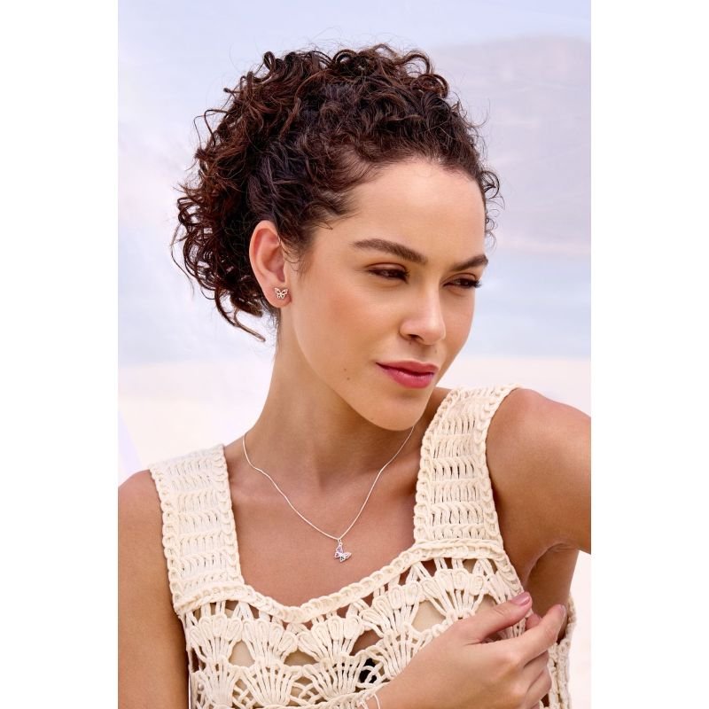 Colar borboleta multicores - Semijoias Prata