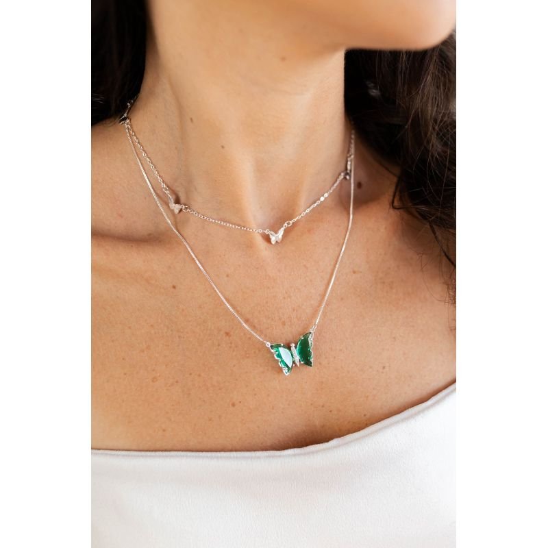 Colar borboleta verde - Semijoia prata