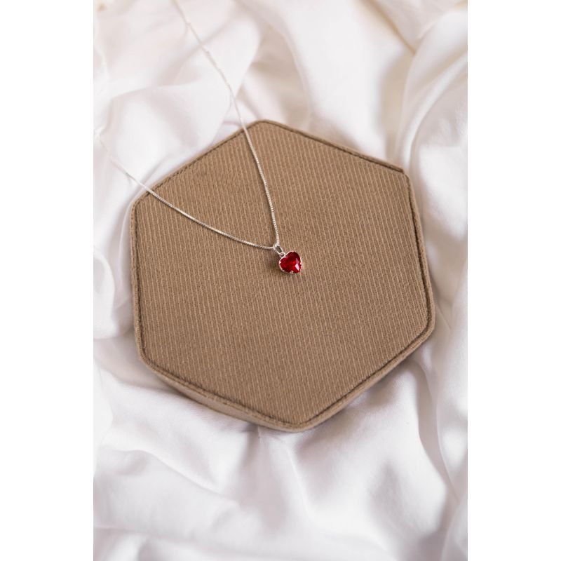 Colar coração vermelho - Semijoia prata