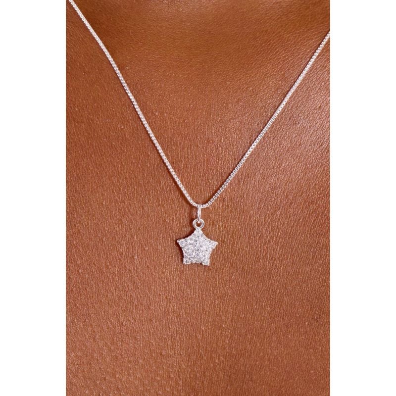 Colar Estrela Cravejada - Semijoias Prata