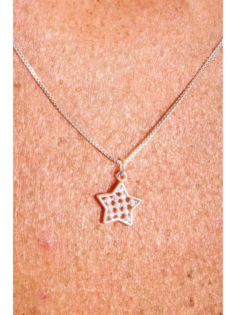 Colar | Estrela Vazada Cravejada - Semijoias prata