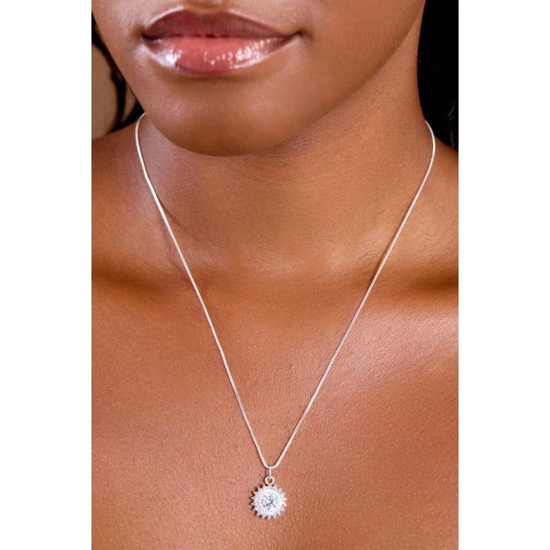 Colar Flor Cravejada - Semijoias Prata