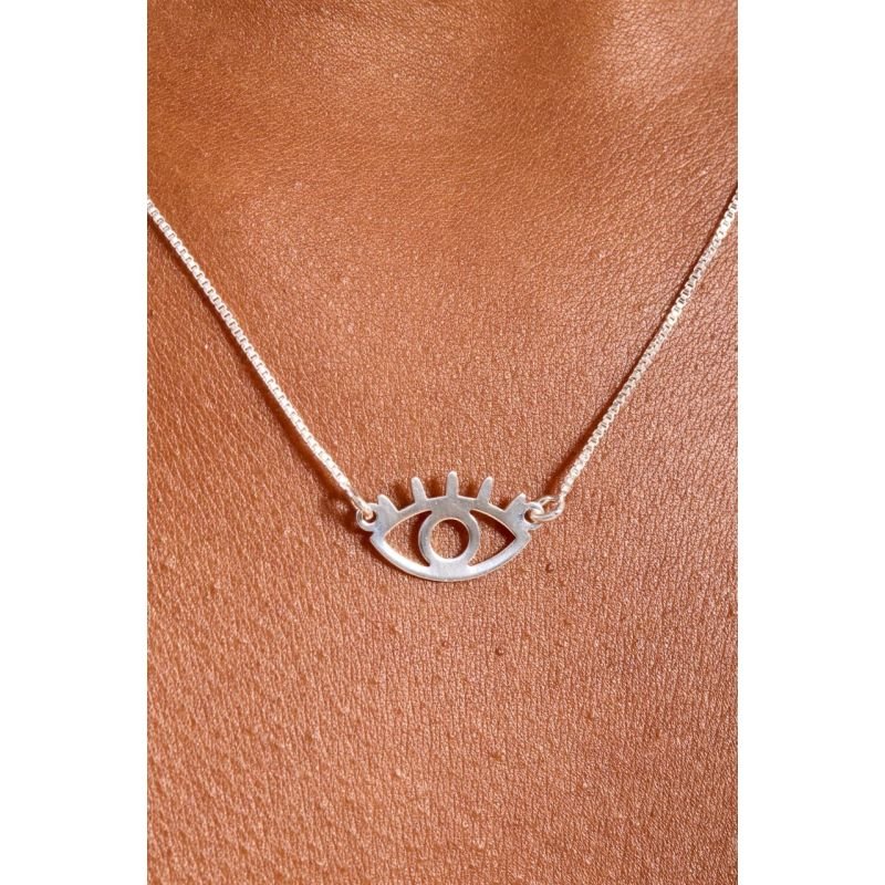 Colar olho grego- 45cm - Semijoias Prata