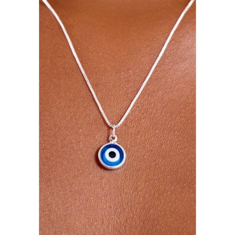 Colar Olho Grego Azul - Semijoias Prata