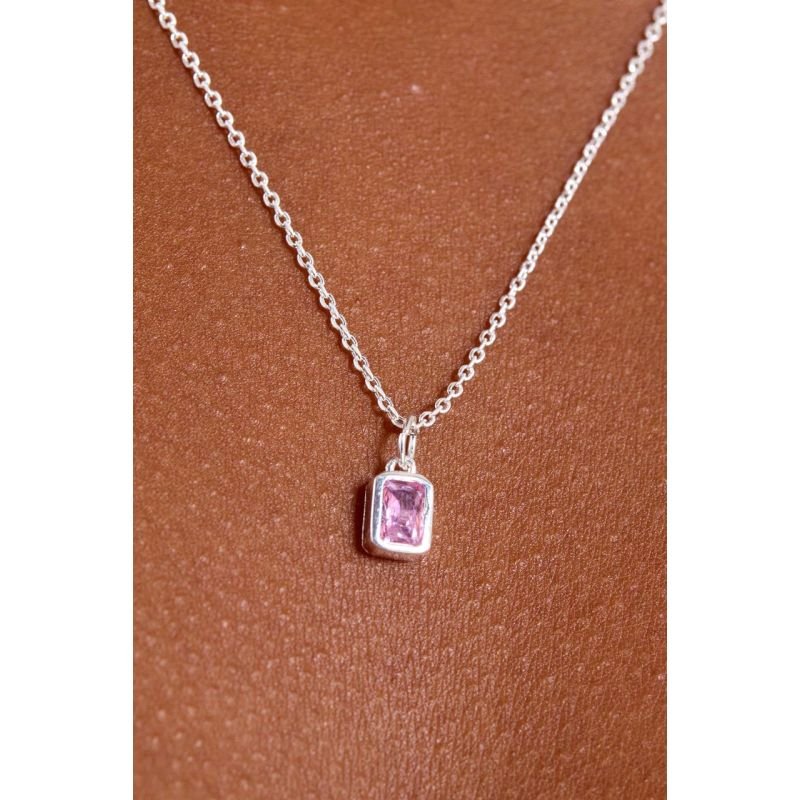 Colar Pedra Rosa - Semijoias Prata