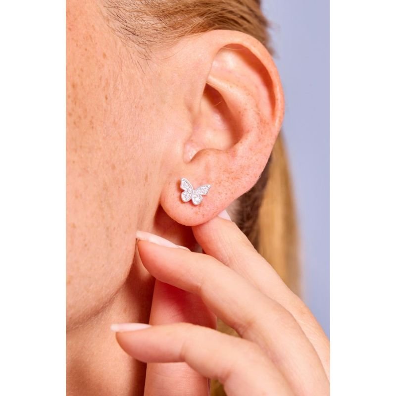 Trio de borboletas cravejadas - Semijoias Prata