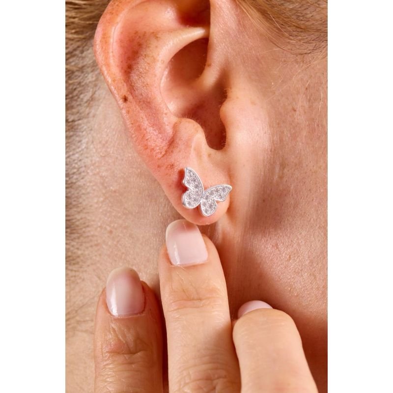 Trio de borboletas cravejadas - Semijoias Prata