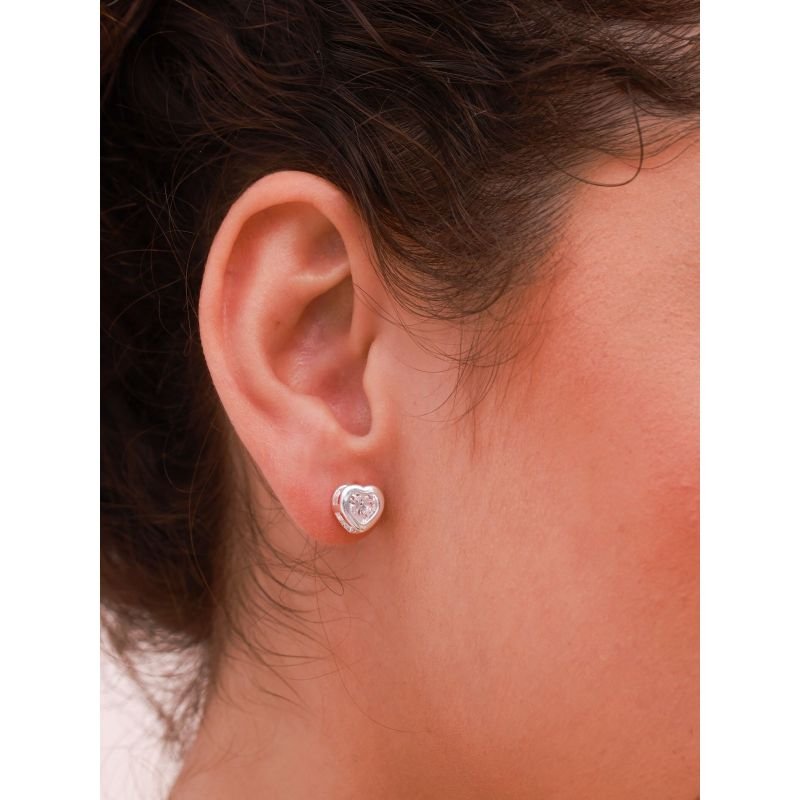 Trio de Brincos Coração em Zircônia - Semijoias Prata